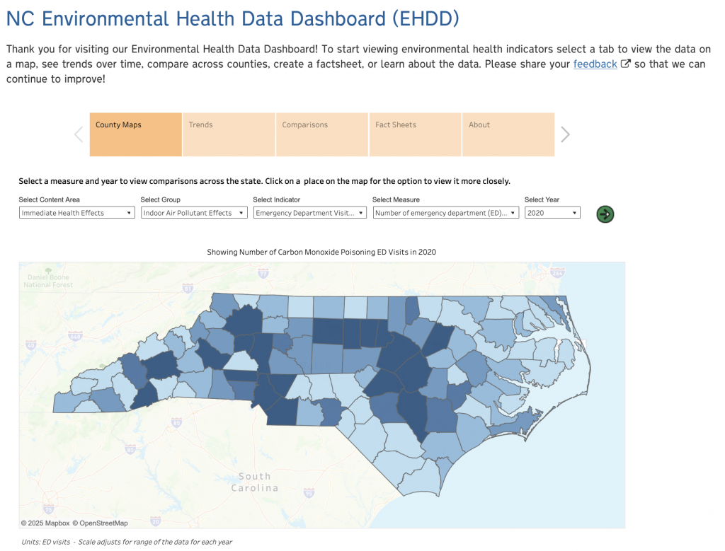 A screenshot of the environmental health dashboard.