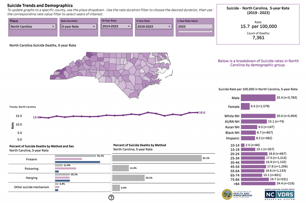 A screenshot of the violent death dashboard.
